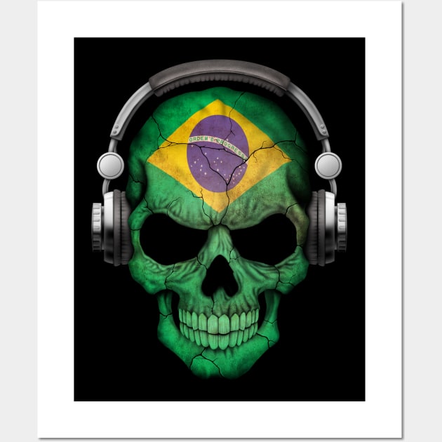 Dark Skull Deejay with Brazilian Flag Wall Art by jeffbartels